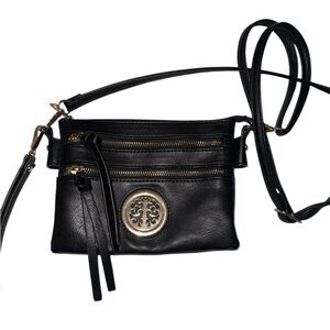Black Crossbody Bag with Gold Accents